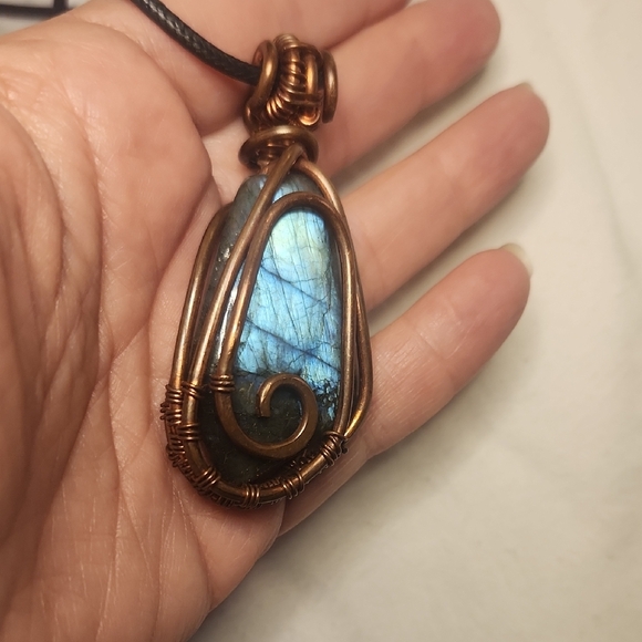 Artisian Copper Wire Wrapped Labradorite Pendant Necklace Lg Stone - Picture 2 of 7